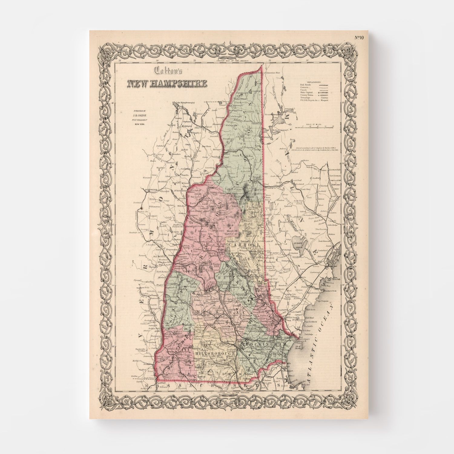 Vintage Map of New Hampshire 1861