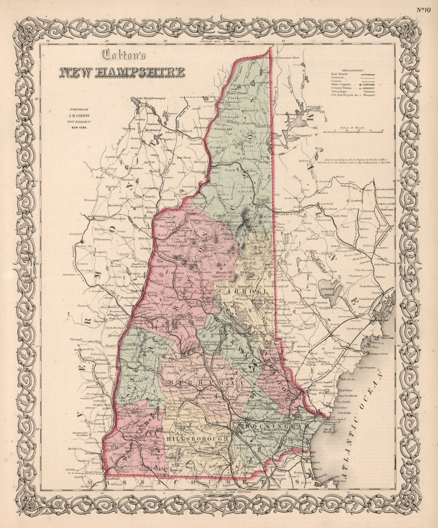 Vintage Map of New Hampshire 1861