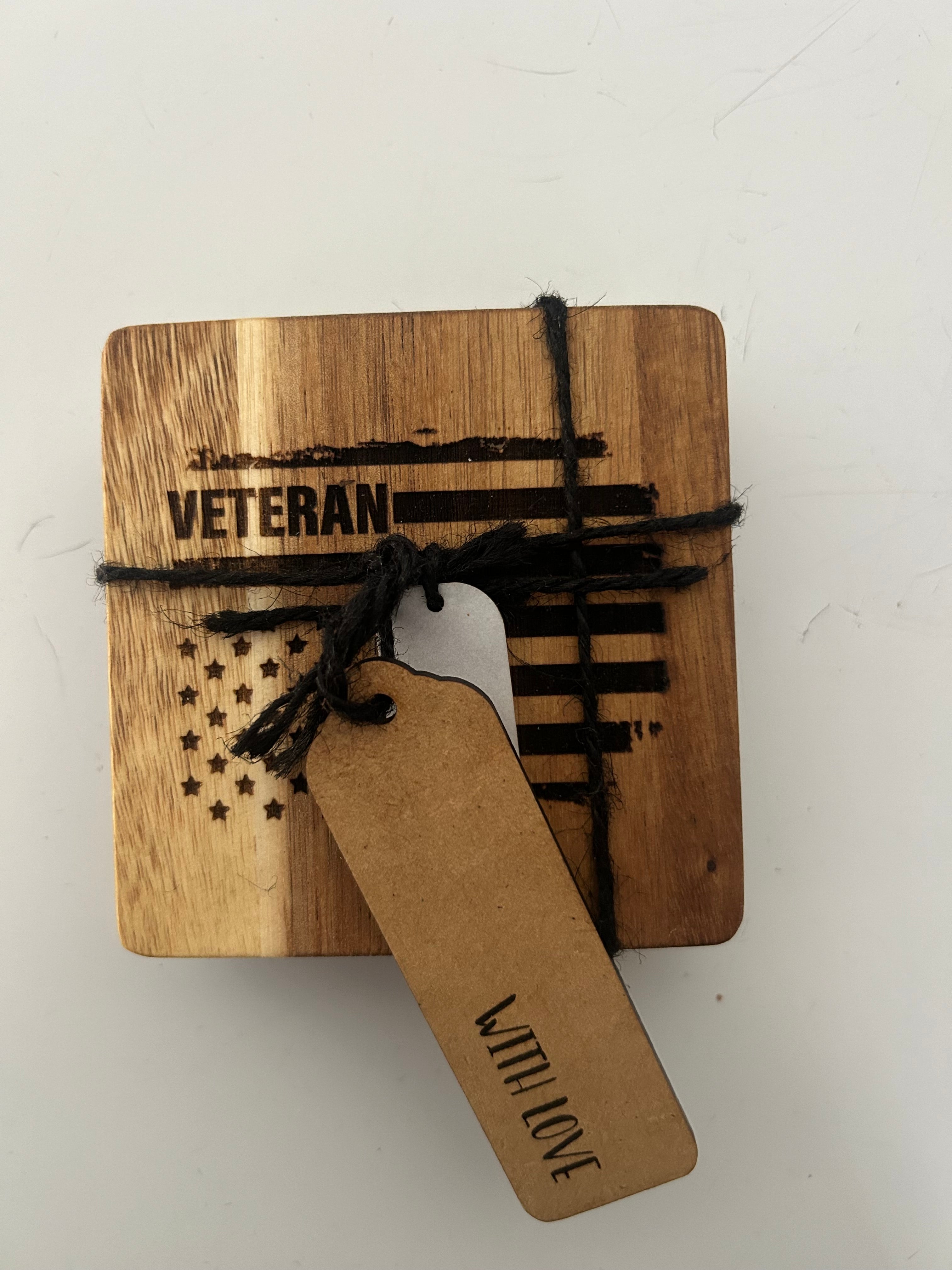 Veteran American Flag Wood Coaster Set